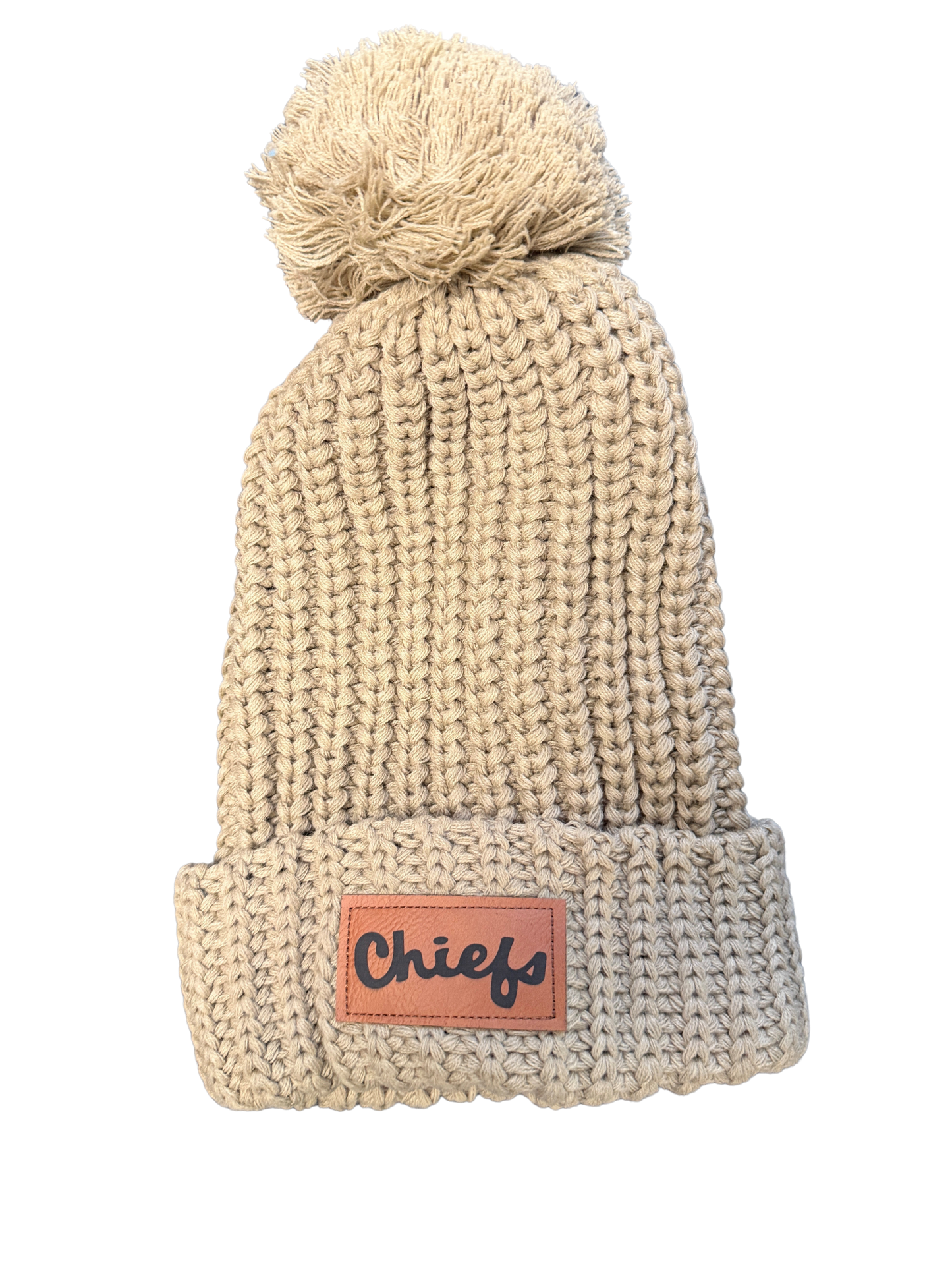 Richardson Chunk Cable Beanie with Cuff and Pom - Chiefs Leather Patch