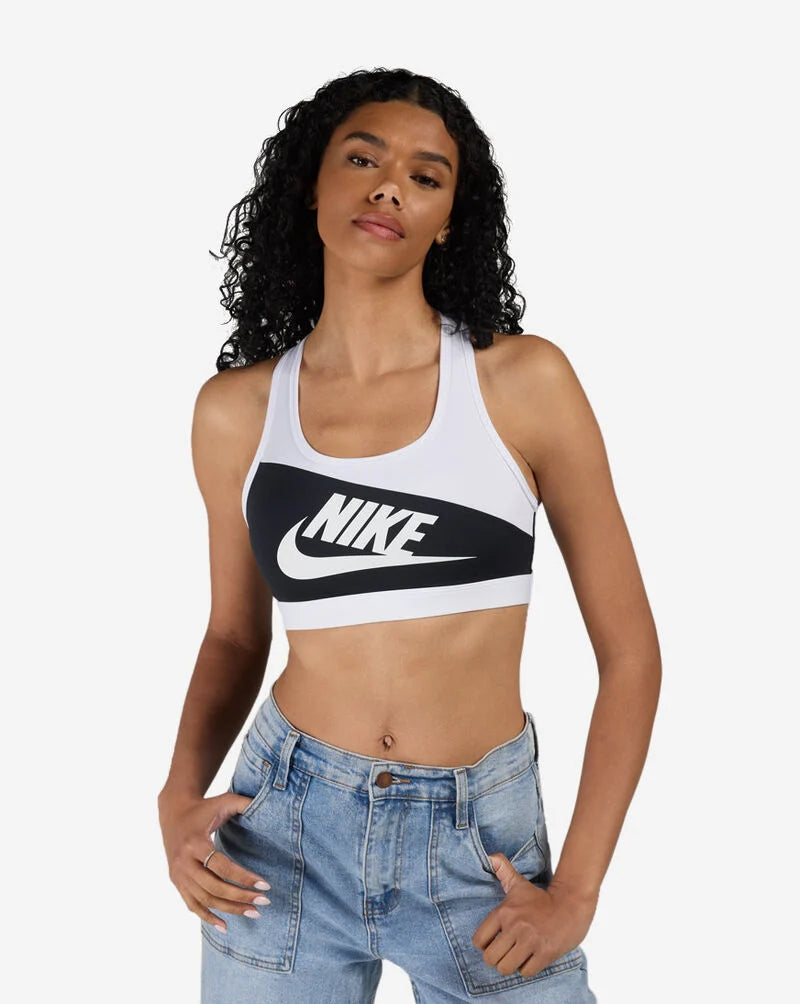 Nike Swoosh Medium-Support Padded Sports Bra - Black/White